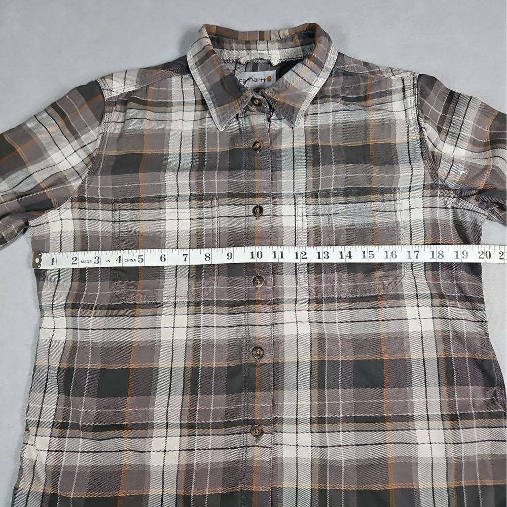 Carhartt Womens Brown Plaid Button Up Long Sleeve Flannel Shirt Size Medium - Picture 7 of 10